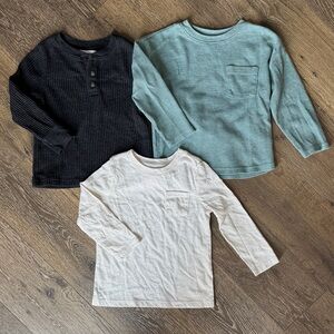 Kids Long-Sleeve Pocket Tee Trio - Black, Seafoam, Cream